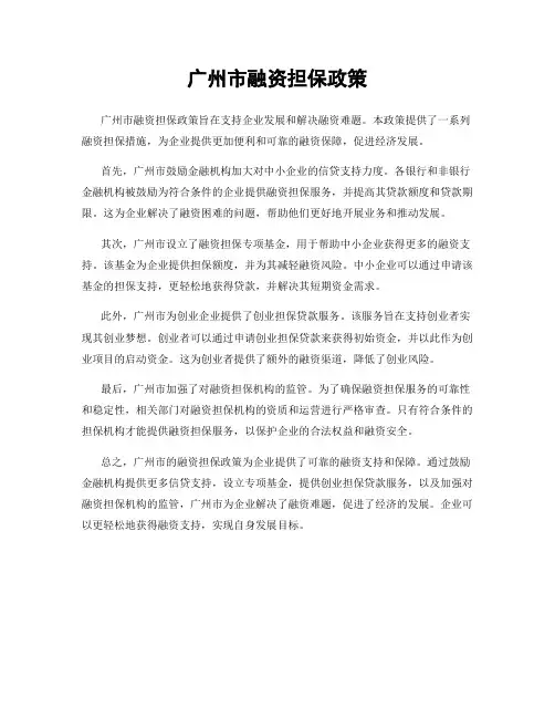 广州市融资担保政策