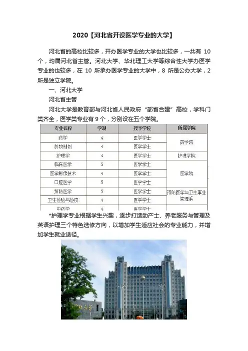 2020【河北省开设医学专业的大学】