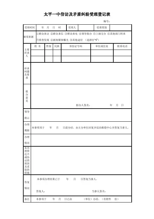 信访及矛盾纠纷受理登记表