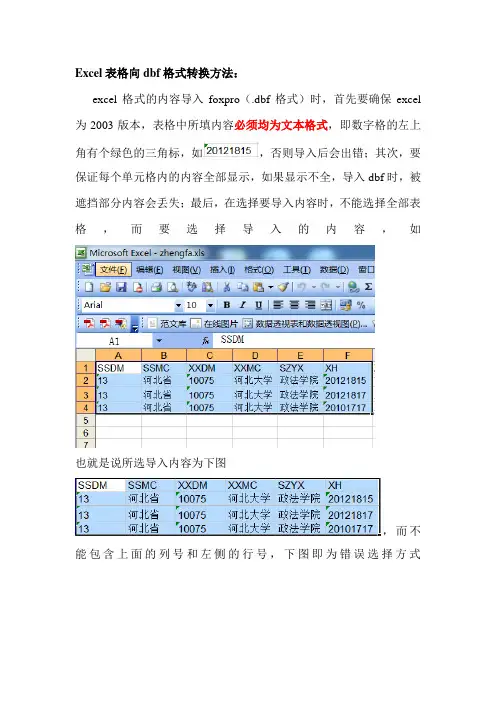 Excel表格向dbf格式转换方法