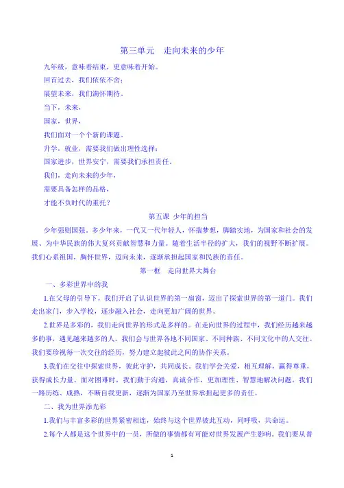 部编九年级下册《道德与法治》-第三单元知识点