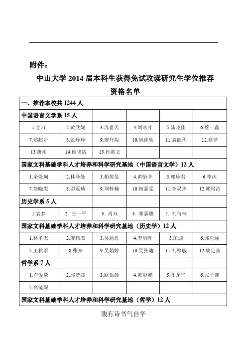 2010届中山大学保研资格名单