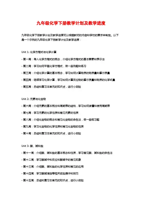 九年级化学下册教学计划及教学进度