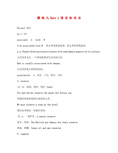 高中英语Module 9 Unit 1 Other Countries,other cultures Project牛津版选修九
