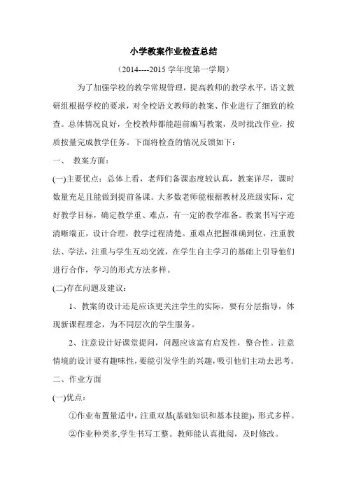 小学教案作业检查总结