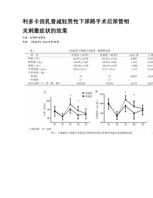 利多卡因乳膏减轻男性下尿路手术后尿管相关刺激症状的效果