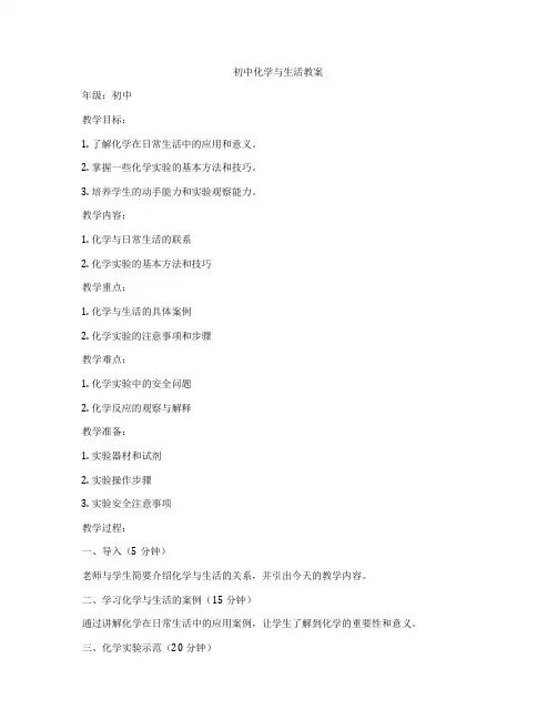 初中化学与生活教案