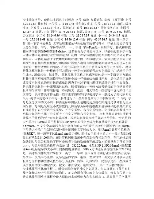 字号、磅数与实际尺寸对照