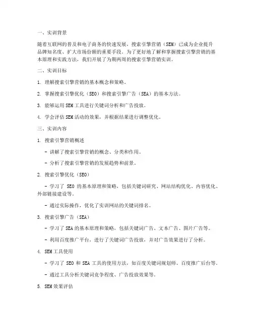 实训报告搜索引擎营销