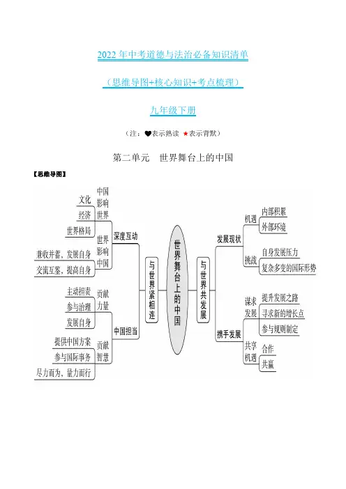 第二单元 世界舞台上的中国-中考道德与法治必备知识清单(部编版)