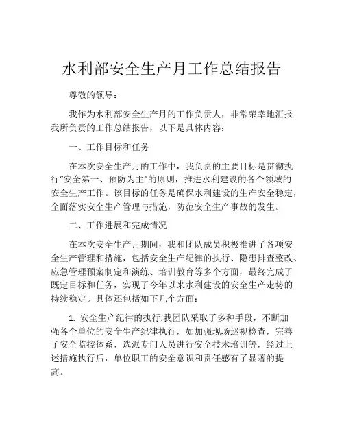 水利部安全生产月工作总结报告