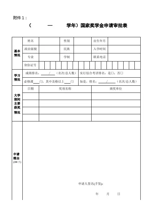 东职院国家奖学金申请审批表