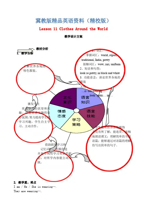 【冀教版】七年级上册：Unit 2 Lesson 11 Clothes around the World教案【精校版】