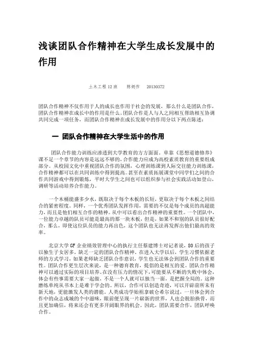 浅谈团队合作精神在大学生成长发展中的作用