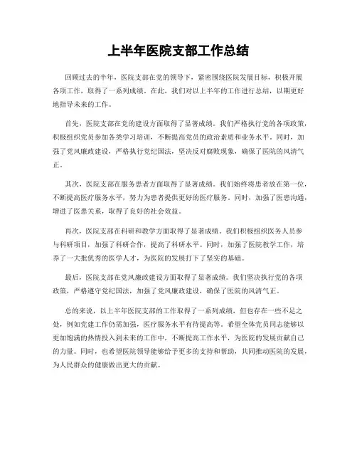 上半年医院支部工作总结