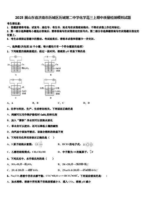 2025届山东省济南市历城区历城第二中学化学高三上期中质量检测模拟试题含解析