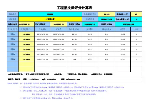 工程招投标评分计算表