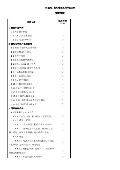 11规则甲类大副船舶管理考试大纲