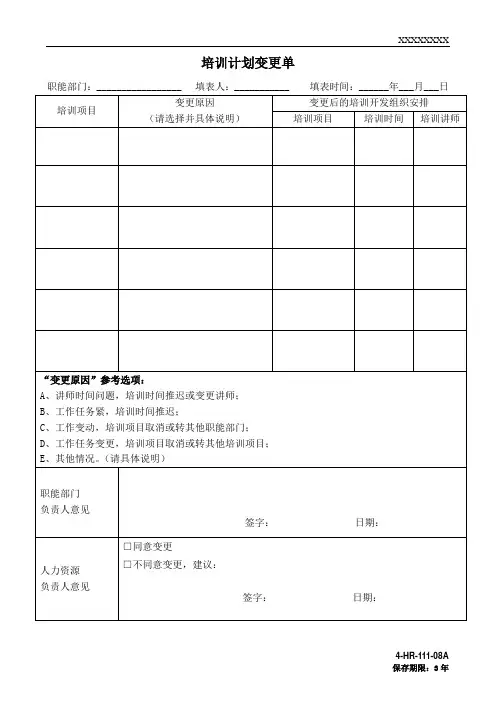 4-HR-111-08A 培训计划变更单