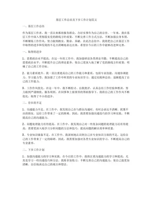 基层工作总结及下步工作计划范文
