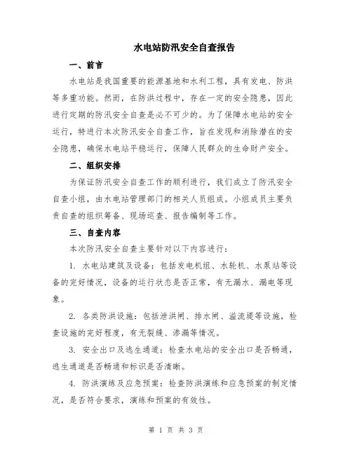水电站防汛安全自查报告
