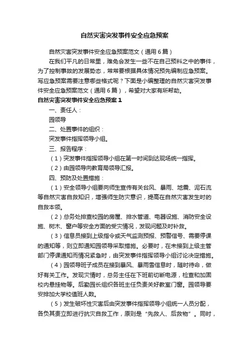 自然灾害突发事件安全应急预案范文（通用6篇）