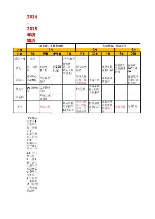 2014至2015年度店铺全年促销活动策划方案