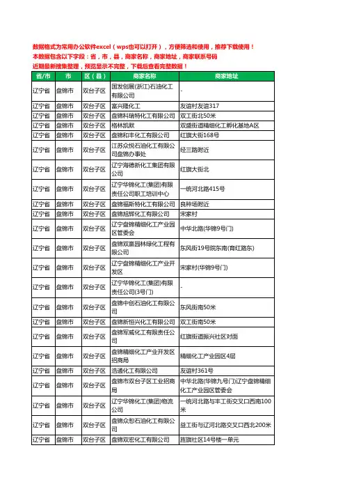 2020新版辽宁省盘锦市双台子区化工有限公司工商企业公司商家名录名单黄页联系电话号码地址大全72家