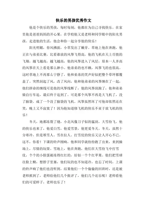 快乐的男孩优秀作文