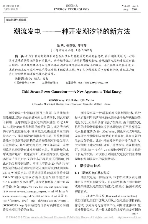 潮流发电_一种开发潮汐能的新方法