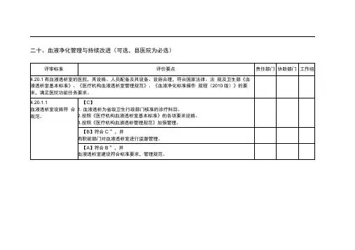 二级综合医院评审标准(版)实施细则透析室