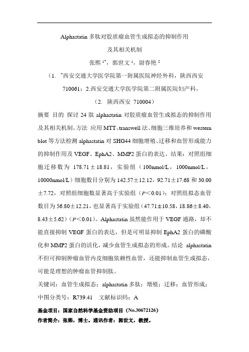 Alphastatin多肽对胶质瘤血管生成拟态的抑制作用
