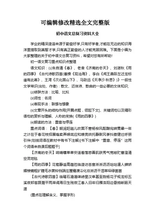(2024版)初中语文总复习资料大全