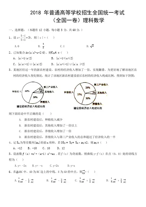 2018年高考理科数学(全国I卷)试题及答案(可编辑修改word版)