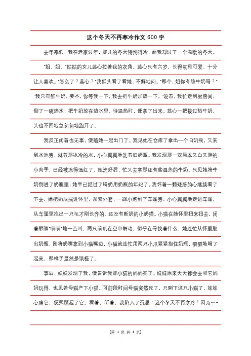 这个冬天不再寒冷作文600字