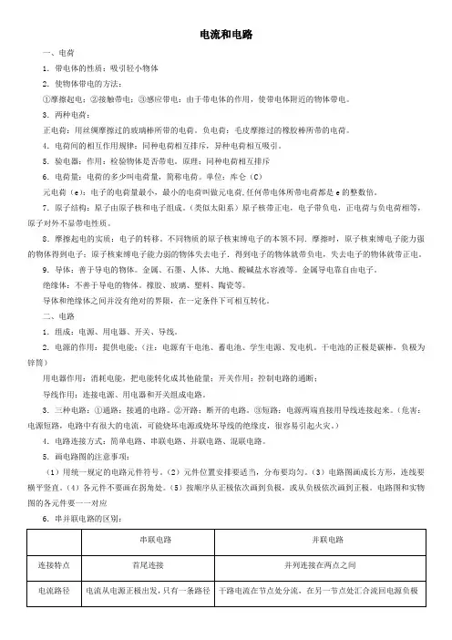 电流和电路复习提纲