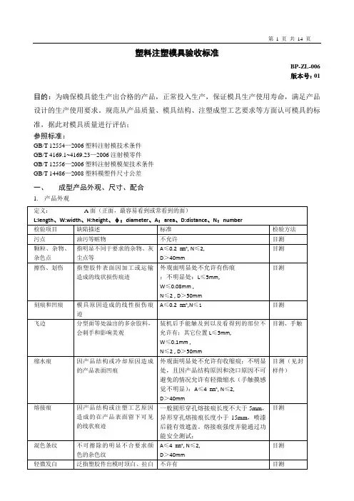 塑料注塑模具验收与标准