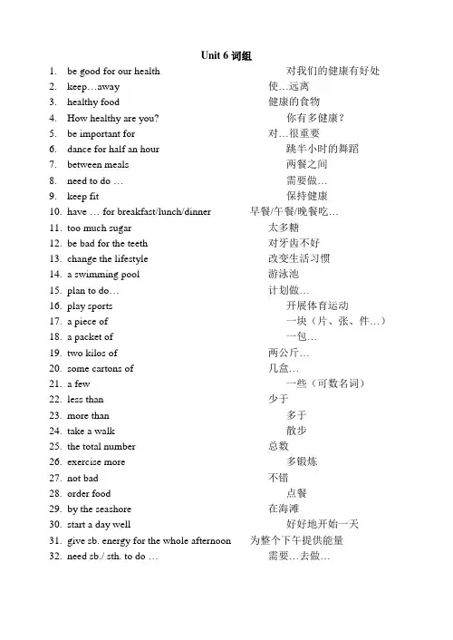苏教版七年级上册英语Unit6第六单元词组归纳整理总结