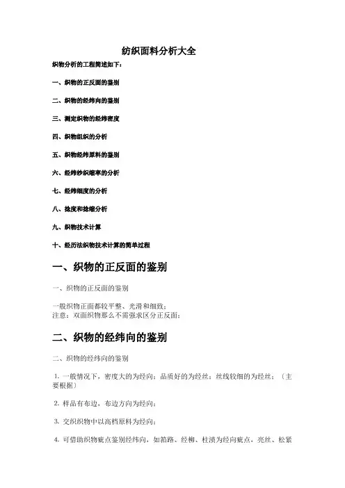 纺织面料分析大全