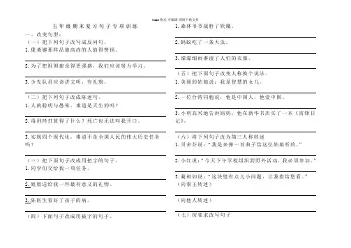 S版五年级语文总复习-句子专项训练