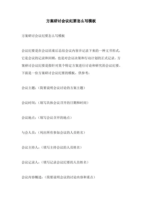 方案研讨会议纪要怎么写模板