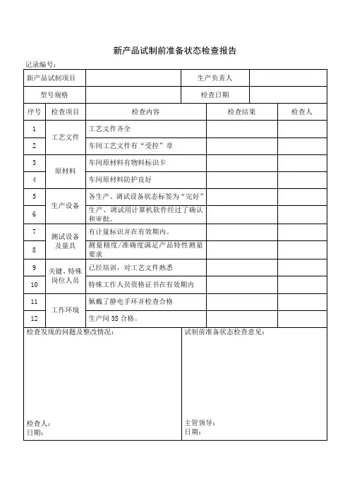 新产品试制前准备状态检查报告模板