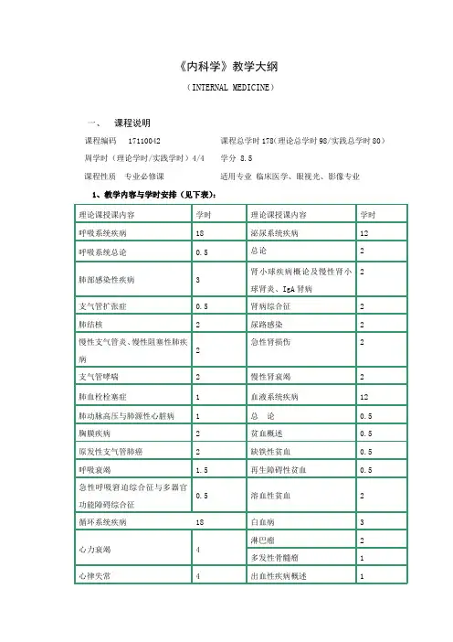 (完整word版)内科学第八版教学大纲