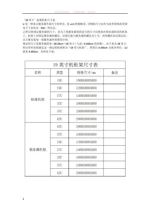 19英寸标准机柜尺寸表