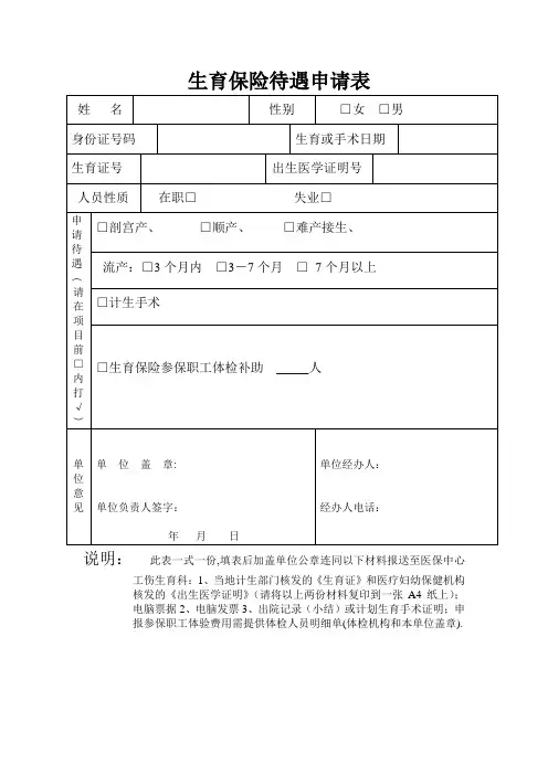 生育保险待遇申请表