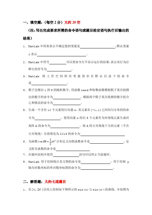 深圳大学《Matlab语言》期末考试试题样例
