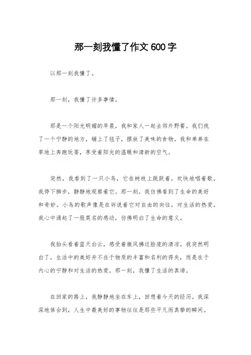那一刻我懂了作文600字