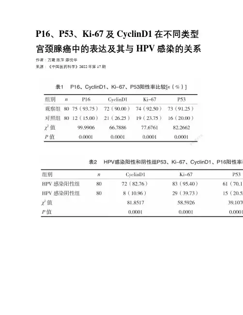 P16、P53、Ki-67及CyclinD1在不同类型宫颈腺癌中的表达及其与HPV感染的关系