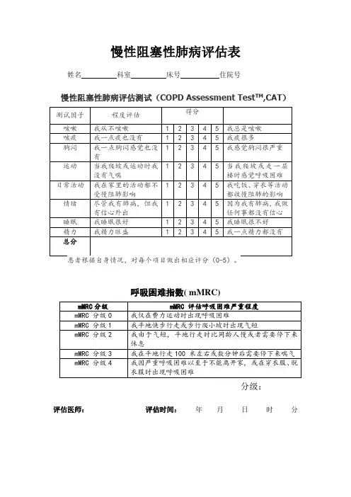 慢性阻塞性肺病(CAT、CCQ、mMRC)评估表