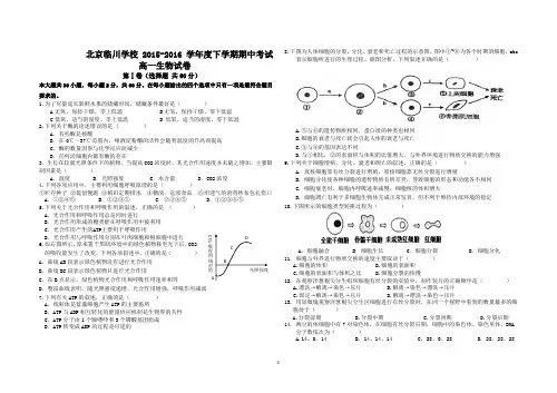 北京临川学校2015-2016学年度第二学期高一生物试卷(含答案)